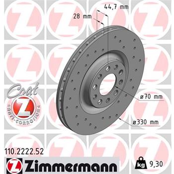 discos de freno coche - Disco de freno eje delantero (Gama SPORT COAT Z) ZIMMERMANN 110222252