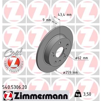 discos de freno coche - Disco de freno eje trasero (Gama COAT Z) ZIMMERMANN 540530620