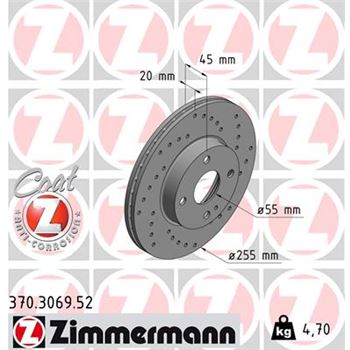 discos de freno coche - Disco de freno eje delantero (Gama SPORT COAT Z) ZIMMERMANN 370306952