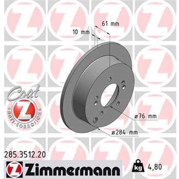 discos de freno coche - Disco de freno eje trasero (Gama COAT Z) ZIMMERMANN 285351220