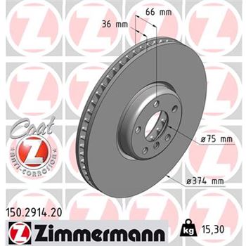 discos de freno coche - Disco de freno eje delantero, izquierda (Gama COAT Z) ZIMMERMANN 150291420