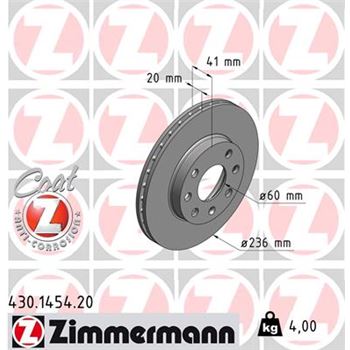 discos de freno coche - Disco de freno eje delantero (Gama COAT Z) ZIMMERMANN 430145420