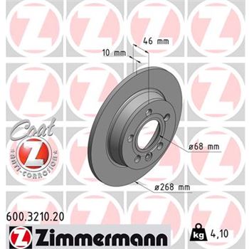 discos de freno coche - Disco de freno eje trasero (Gama COAT Z) ZIMMERMANN 600321020