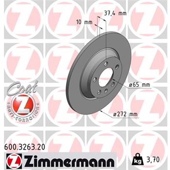 discos de freno coche - Disco de freno eje trasero (Gama COAT Z) ZIMMERMANN 600326320