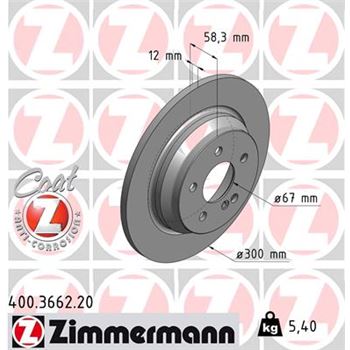 discos de freno coche - Disco de freno eje trasero (Gama COAT Z) ZIMMERMANN 400366220