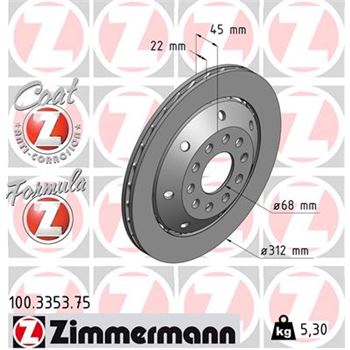 discos de freno coche - Disco de freno eje delantero, izquierda (Gama FORMULA Z) ZIMMERMANN 100335375