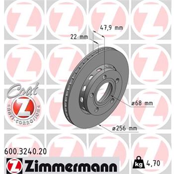 discos de freno coche - Disco de freno eje trasero (Gama COAT Z) ZIMMERMANN 600324020