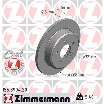 discos de freno coche - Disco de freno eje trasero (Gama COAT Z) ZIMMERMANN 155390420