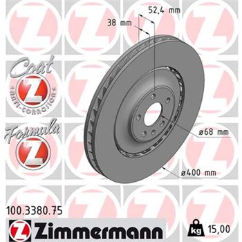 discos de freno coche - Disco de freno eje delantero (Gama FORMULA Z) ZIMMERMANN 100338075