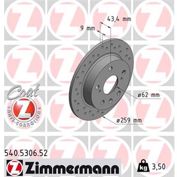 discos de freno coche - Disco de freno eje trasero (Gama SPORT COAT Z) ZIMMERMANN 540530652