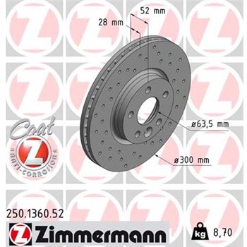 discos de freno coche - Disco de freno eje delantero (Gama SPORT COAT Z) ZIMMERMANN 250136052