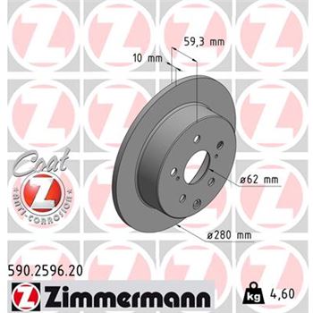 discos de freno coche - Disco de freno eje trasero (Gama COAT Z) ZIMMERMANN 590259620