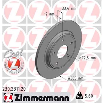 discos de freno coche - Disco de freno eje trasero (Gama COAT Z) ZIMMERMANN 230231120