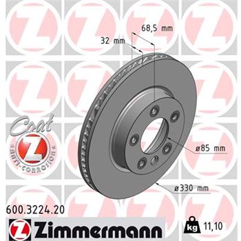 discos de freno coche - Disco de freno eje delantero, izquierda (Gama COAT Z) ZIMMERMANN 600322420