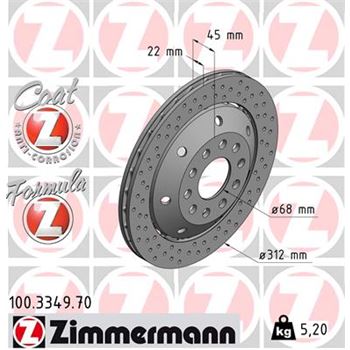 discos de freno coche - Disco de freno eje delantero, izquierda (Gama FORMULA Z) ZIMMERMANN 100334970