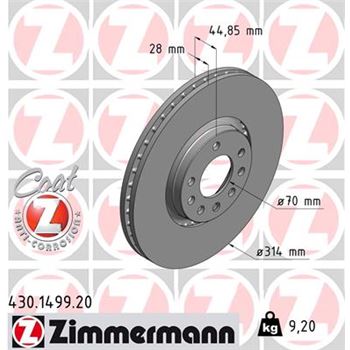 discos de freno coche - Disco de freno eje delantero (Gama COAT Z) ZIMMERMANN 430149920