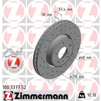 discos de freno coche - Disco de freno eje delantero (Gama SPORT COAT Z) ZIMMERMANN 100337752