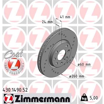 discos de freno coche - Disco de freno eje delantero (Gama SPORT COAT Z) ZIMMERMANN 430149052