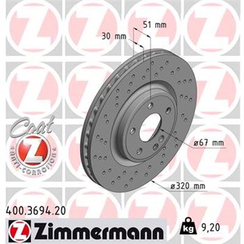 discos de freno coche - Disco de freno eje delantero (Gama COAT Z) ZIMMERMANN 400369420