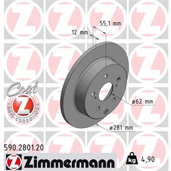 discos de freno coche - Disco de freno eje trasero (Gama COAT Z) ZIMMERMANN 590280120
