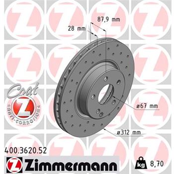 discos de freno coche - Disco de freno eje delantero (Gama SPORT COAT Z) ZIMMERMANN 400362052