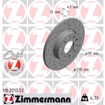 discos de freno coche - Disco de freno eje trasero (Gama SPORT COAT Z) ZIMMERMANN 110221352