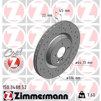 discos de freno coche - Disco de freno eje delantero (Gama SPORT COAT Z) ZIMMERMANN 150348852