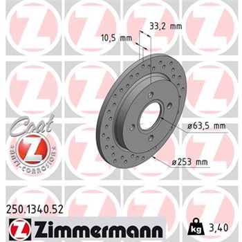 discos de freno coche - Disco de freno eje trasero (Gama SPORT COAT Z) ZIMMERMANN 250134052