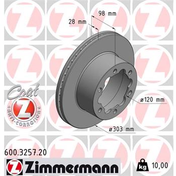discos de freno coche - Disco de freno eje trasero (Gama COAT Z) ZIMMERMANN 600325720