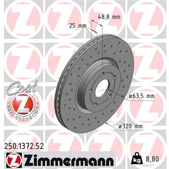 discos de freno coche - Disco de freno eje delantero (Gama SPORT COAT Z) ZIMMERMANN 250137252