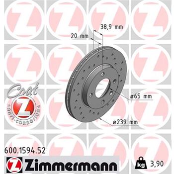 discos de freno coche - Disco de freno eje delantero (Gama SPORT COAT Z) ZIMMERMANN 600159452