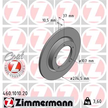 discos de freno coche - Disco de freno eje delantero (Gama COAT Z) ZIMMERMANN 460101020