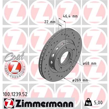 discos de freno coche - Disco de freno eje trasero (Gama SPORT COAT Z) ZIMMERMANN 100123952