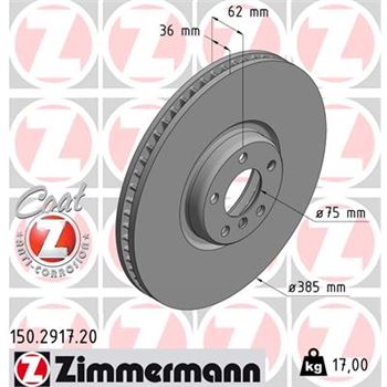 discos de freno coche - Disco de freno eje delantero, izquierda (Gama COAT Z) ZIMMERMANN 150291720
