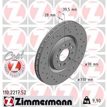 discos de freno coche - Disco de freno eje delantero (Gama SPORT COAT Z) ZIMMERMANN 110221752