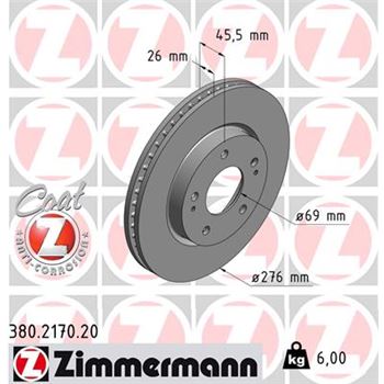discos de freno coche - Disco de freno eje delantero (Gama COAT Z) ZIMMERMANN 380217020