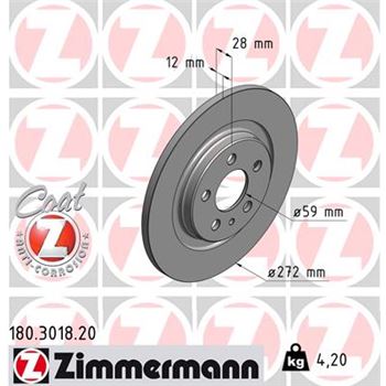 discos de freno coche - Disco de freno eje trasero (Gama COAT Z) ZIMMERMANN 180301820