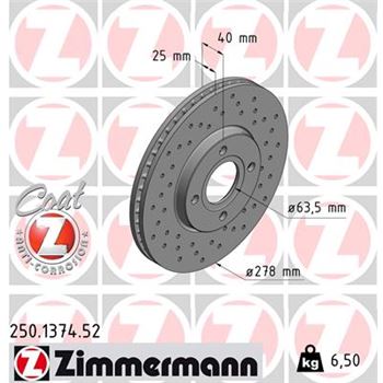 discos de freno coche - Disco de freno eje delantero (Gama SPORT COAT Z) ZIMMERMANN 250137452