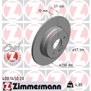 discos de freno coche - Disco de freno eje trasero (Gama COAT Z) ZIMMERMANN 400145020