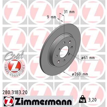 discos de freno coche - Disco de freno eje trasero (Gama COAT Z) ZIMMERMANN 280318320
