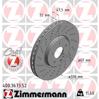 discos de freno coche - Disco de freno eje delantero (Gama SPORT COAT Z) ZIMMERMANN 400367352