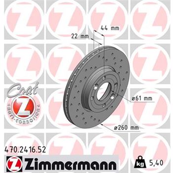 discos de freno coche - Disco de freno eje delantero (Gama SPORT COAT Z) ZIMMERMANN 470241652