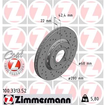 discos de freno coche - Disco de freno eje trasero (Gama SPORT COAT Z) ZIMMERMANN 100331352