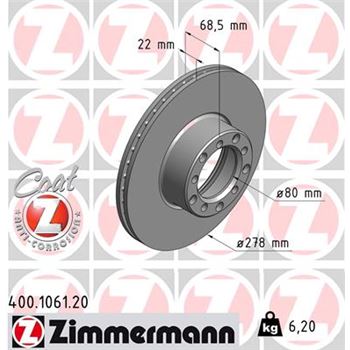 discos de freno coche - Disco de freno eje delantero (Gama COAT Z) ZIMMERMANN 400106120