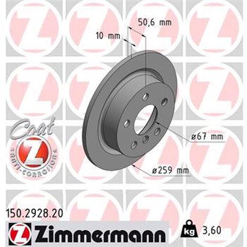 discos de freno coche - Disco de freno eje trasero (Gama COAT Z) ZIMMERMANN 150292820