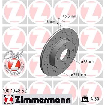 discos de freno coche - Disco de freno eje delantero (Gama SPORT COAT Z) ZIMMERMANN 100104852