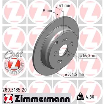discos de freno coche - Disco de freno eje trasero (Gama COAT Z) ZIMMERMANN 280318520