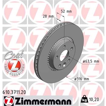 discos de freno coche - Disco de freno eje delantero (Gama COAT Z) ZIMMERMANN 610371120