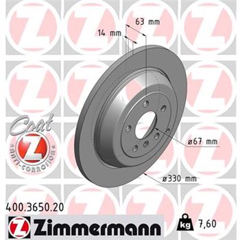 discos de freno coche - Disco de freno eje trasero (Gama COAT Z) ZIMMERMANN 400365020