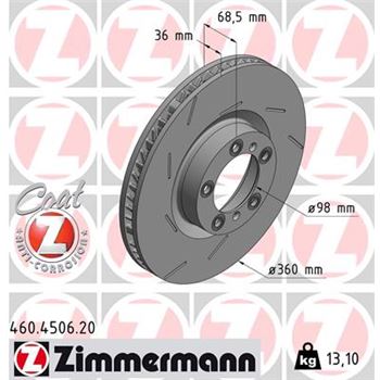discos de freno coche - Disco de freno eje delantero, izquierda (Gama COAT Z) ZIMMERMANN 460450620